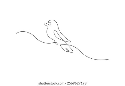 Continuous one line drawing of flying hummingbird. Bird in continuous line art drawing style. Minimalist black linear sketch isolated on white background.