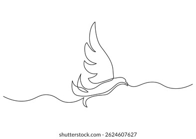 Continuous one line drawing of Flying up dove bird. Single line drawing illustration of Flying Birds. Symbol of peace and freedom concept vector art. Doodle line illustration.
