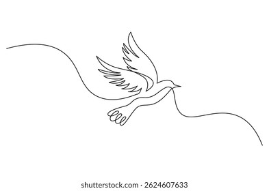 Continuous one line drawing of Flying up dove bird. Single line drawing illustration of Flying Birds. Symbol of peace and freedom concept vector art. Doodle line illustration.