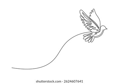 Continuous one line drawing of Flying up dove bird. Single line drawing illustration of Flying Birds. Symbol of peace and freedom concept vector art. Doodle line illustration.