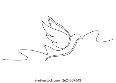 Continuous one line drawing of Flying up dove bird. Single line drawing illustration of Flying Birds. Symbol of peace and freedom concept vector art. Doodle line illustration.