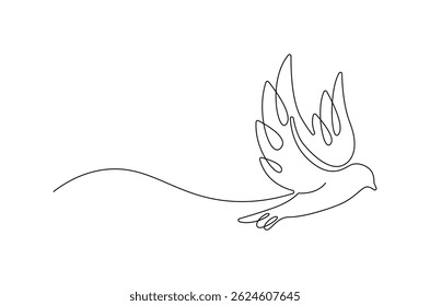 Continuous one line drawing of Flying up dove bird. Single line drawing illustration of Flying Birds. Symbol of peace and freedom concept vector art. Doodle line illustration.