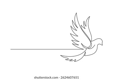 Continuous one line drawing of Flying up dove bird. Single line drawing illustration of Flying Birds. Symbol of peace and freedom concept vector art. Doodle line illustration.