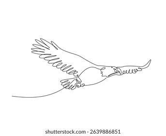Continuous one line drawing of flying wild eagle. Eagle outline illustration. Editable vector. 