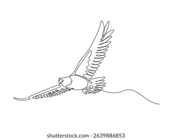 Continuous one line drawing of flying wild eagle. Eagle outline illustration. Editable vector. 