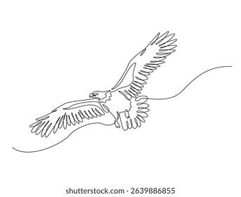 Continuous one line drawing of flying wild eagle. Eagle outline illustration. Editable vector. 