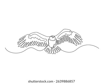 Continuous one line drawing of flying wild eagle. Eagle outline illustration. Editable vector. 
