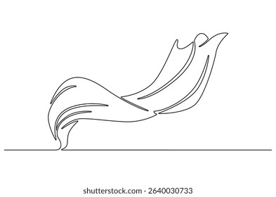 Continuous one line drawing of Flying wave silk or satin fabric. Single line drawing illustration of Luxury textile drapery. Grand opening ceremony concept vector art. Doodle line illustration.