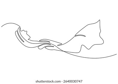 Continuous one line drawing of Flying wave silk or satin fabric. Single line drawing illustration of Luxury textile drapery. Grand opening ceremony concept vector art. Doodle line illustration.