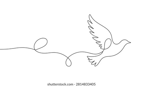 Continuous One Line Drawing of Flying Dove Bird, Peace and Freedom Symbol, Hope, Love and Harmony Concept, Minimal Outline Line Art Illustration