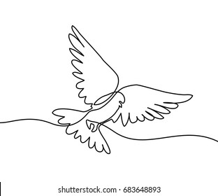 Continuous one line drawing. Flying pigeon logo. Black and white vector illustration. Concept for logo, card, banner, poster, flyer