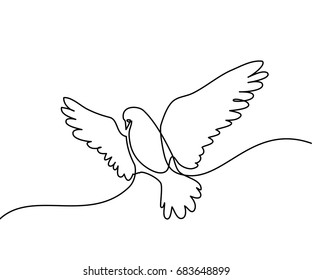 Continuous one line drawing. Flying pigeon logo. Black and white vector illustration. Concept for logo, card, banner, poster, flyer