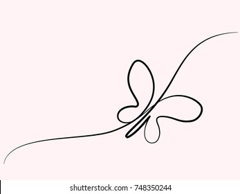 Continuous one line drawing. Flying butterfly logo. Vector illustration. Concept for logo, card, banner, poster flyer