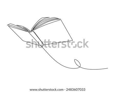 Continuous one line drawing of flying book. Book outline vector illustration. Editable stroke.