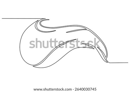 Continuous one line drawing of Flying wave silk or satin fabric. Single line drawing illustration of Luxury textile drapery. Grand opening ceremony concept vector art. Doodle line illustration.