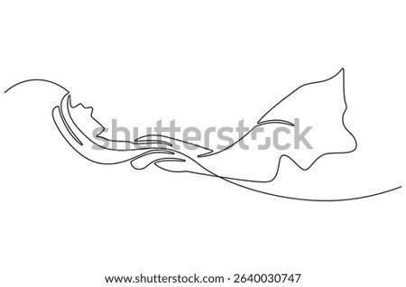 Continuous one line drawing of Flying wave silk or satin fabric. Single line drawing illustration of Luxury textile drapery. Grand opening ceremony concept vector art. Doodle line illustration.