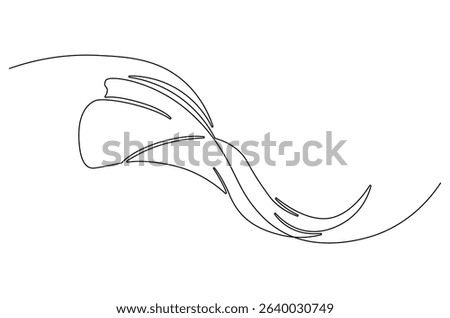 Continuous one line drawing of Flying wave silk or satin fabric. Single line drawing illustration of Luxury textile drapery. Grand opening ceremony concept vector art. Doodle line illustration.