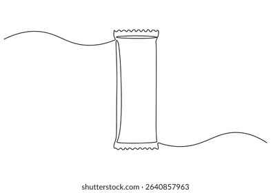 Continuous one line drawing of Foil sachet mockup. Single line drawing illustration of Plastic pouch blank. Branding and advertisement concept vector art. Doodle line illustration.