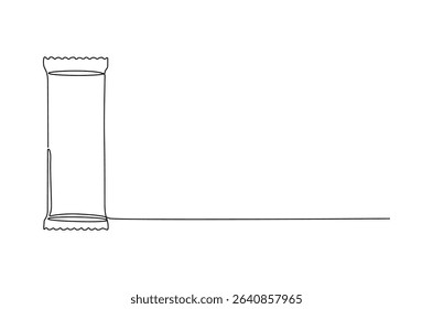 Continuous one line drawing of Foil sachet mockup. Single line drawing illustration of Plastic pouch blank. Branding and advertisement concept vector art. Doodle line illustration.