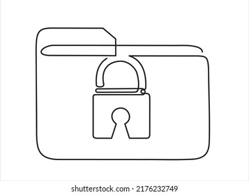 Continuous one line drawing of folder and padlock. Protected folder. Personal information, data, lock, password, pin code, file. Privacy concept. 