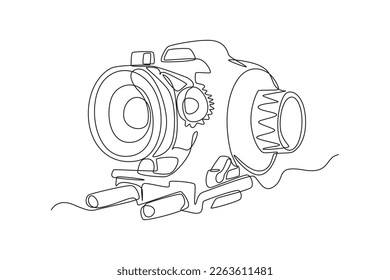 Durchlaufende Zeichnung einer Linie folgen Fokus. Konzept für Video-Shooting-Tools Einzeilige Zeichnung, Vektorgrafik.