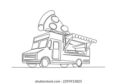 Dibujo continuo de una línea Camiones de comida. Restaurante sobre ruedas. Ventilaciones para la venta de comida callejera. Concepto de coche. Ilustración gráfica vectorial de diseño de líneas simples.