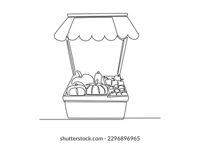 Dibujo continuo de una línea El mercado de alimentos se estanca. El concepto de actividad empresarial en el mercado. Ilustración gráfica vectorial de diseño de líneas simples.