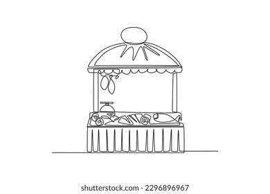 Continuous one line drawing Food market stalls. Business activity concept in market. Single line draw design vector graphic illustration.