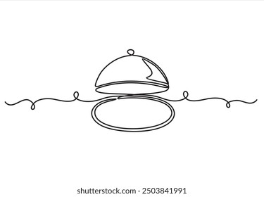 Kontinuierliche einzeilige Zeichnung eines Lebensmittelfachs und eines Fachdeckels. Service in einem Restaurant.  Standard-Serving. Vektorgrafik mit einfarbiger Zeichnung