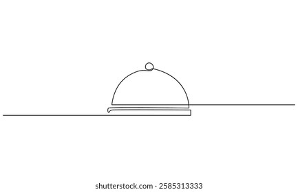 Continuous One line drawing of a food cloche on a surface.