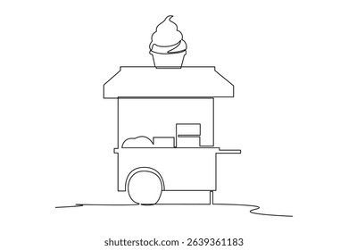 Continuous one line drawing of food street ice cream stand. Food corner minimalist concept. Food and drink.