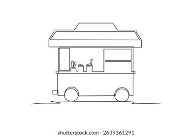 Continuous one line drawing of food street snack stand. Food corner minimalist concept. Food and drink.