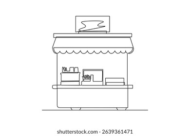Continuous one line drawing of food street sweets stand. Food corner minimalist concept. Food and drink.