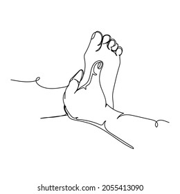 Continuous one line drawing of foot and finger massage in silhouette on a white background. Linear stylized.