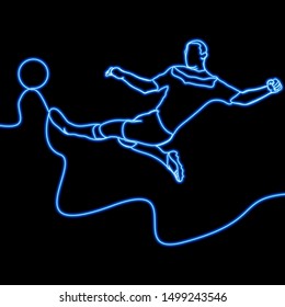 Continuous one line drawing football player Soccer icon neon glow vector illustration concept
