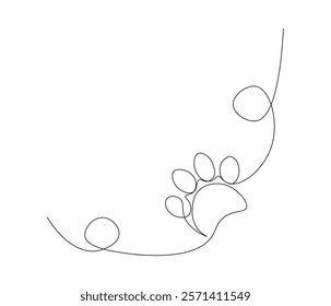 Continuous one line drawing of footprint pet, dog or cat. Paw prints. Single line drawing illustration of Foot marks . style Concept vector art. Doodle line illustration.