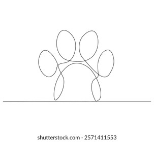 Continuous one line drawing of footprint pet, dog or cat. Paw prints. Single line drawing illustration of Foot marks . style Concept vector art. Doodle line illustration.