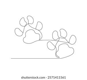 Continuous one line drawing of footprint pet, dog or cat. Paw prints. Single line drawing illustration of Foot marks . style Concept vector art. Doodle line illustration.