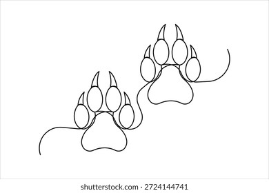 Dibujo continuo de una línea del concepto de huella. Ilustración vectorial de símbolo de impresión de pata de arte de línea