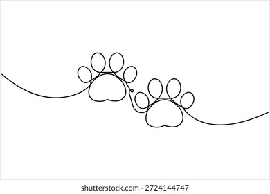 Kontinuierliche einzeilige Zeichnung des Footprint-Konzepts. Linie Kunst Pfote drucken Symbol Vektorgrafik