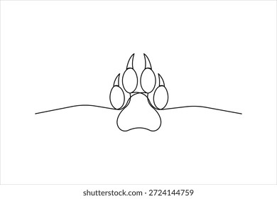 Continuous one line drawing of footprint concept. Line art paw print symbol vector illustration