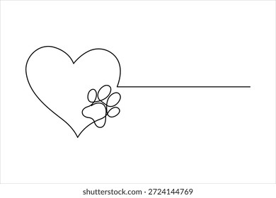 Continuous one line drawing of footprint concept. Line art paw print symbol vector illustration