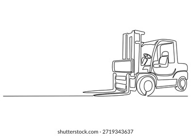 Dibujo continuo de una línea de la carretilla elevadora. Ilustración de dibujo de una sola línea de la carretilla elevadora eléctrica potente. Almacenaje y logística en el Arte vectorial de concepto de stock. ilustración de línea Doodle.