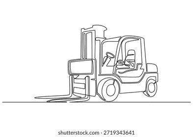 Dibujo continuo de una línea de la carretilla elevadora. Ilustración de dibujo de una sola línea de la carretilla elevadora eléctrica potente. Almacenaje y logística en el Arte vectorial de concepto de stock. ilustración de línea Doodle.
