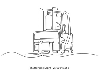 Dibujo continuo de una línea de la carretilla elevadora. Ilustración de dibujo de una sola línea de la carretilla elevadora eléctrica potente. Almacenaje y logística en el Arte vectorial de concepto de stock. ilustración de línea Doodle.