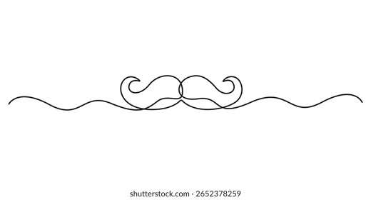Continuous one line drawing of forming a mustache shape, Single line drawing mustache, One Line Dad Whiskers, Single Outline Moustache, Vintage Man Hairstyle, Mustache Vector Illustration