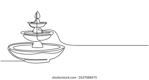 Continuous one line drawing of a fountain with flowing water, minimalist garden or public space illustration, Fountain one line continuous. Line art fountain. Hand drawn vector art, Fountain one line