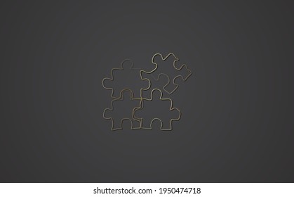 Continuous one line drawing of four pieces of jigsaw on isolated background.