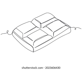 Continuous one line drawing of four squares of chocolate in silhouette on a white background. Linear stylized.Minimalist.