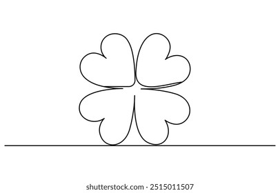 Dibujo continuo de una línea de cuatro tréboles de hojas. Aislado sobre fondo blanco Ilustración vectorial. Vector Pro, trébol de cuatro hojas en dibujo continuo de una línea de arte